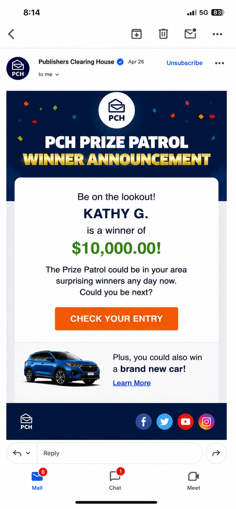 PCH Prize Patrol surprising a SuperPrize winner